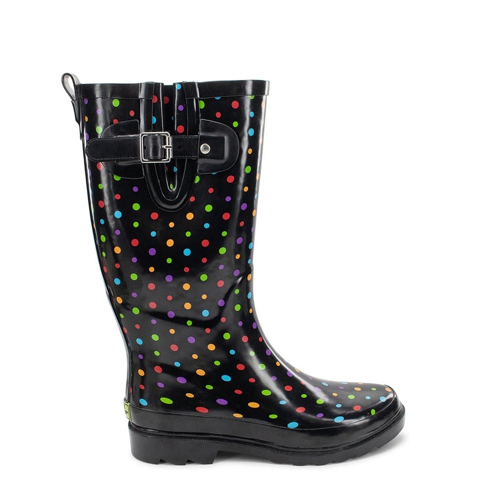 Western Chief Womens Ditsy Dot Tall Rain Boot Black Multi Polka Dot Size 8